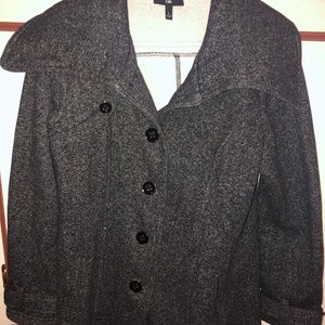 IZ BYER GRAY/BLACK WOMEN LG FLEECE-LINED PEACOAT